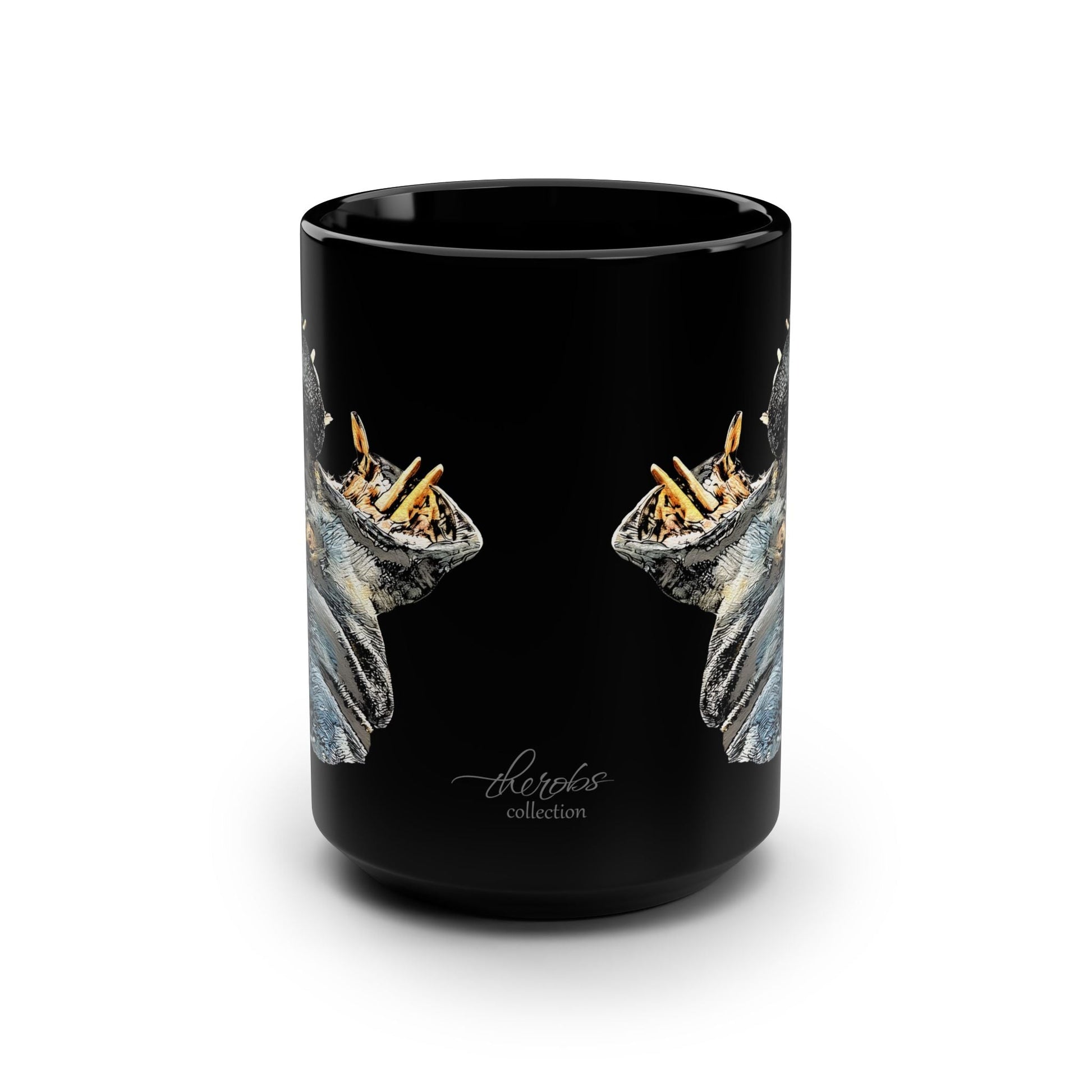 Hippo 15oz Large Black Ceramic Mug - HD Printing