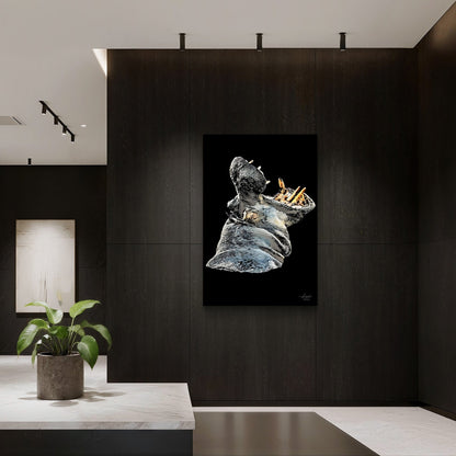 Hippo Satin Stretched Black Canvas Print - HD Printing