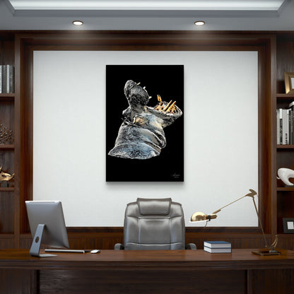 Hippo Satin Stretched Black Canvas Print - HD Printing