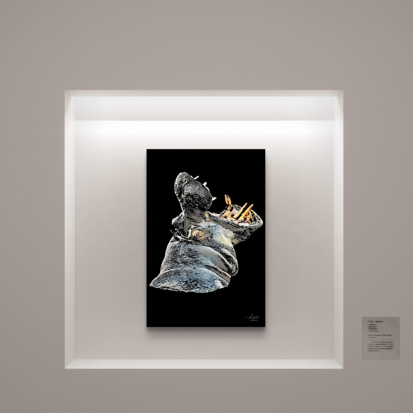 Hippo Satin Stretched Black Canvas Print - HD Printing