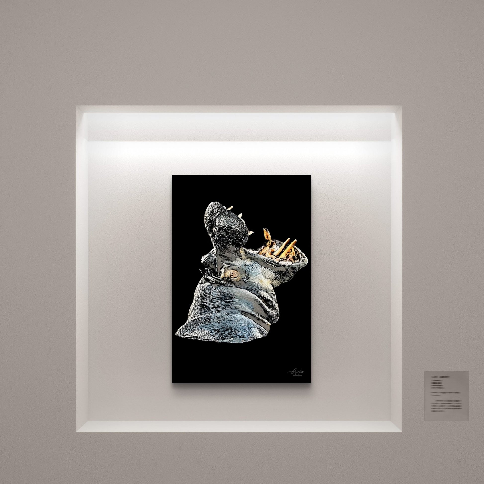 Hippo Satin Stretched Black Canvas Print - HD Printing