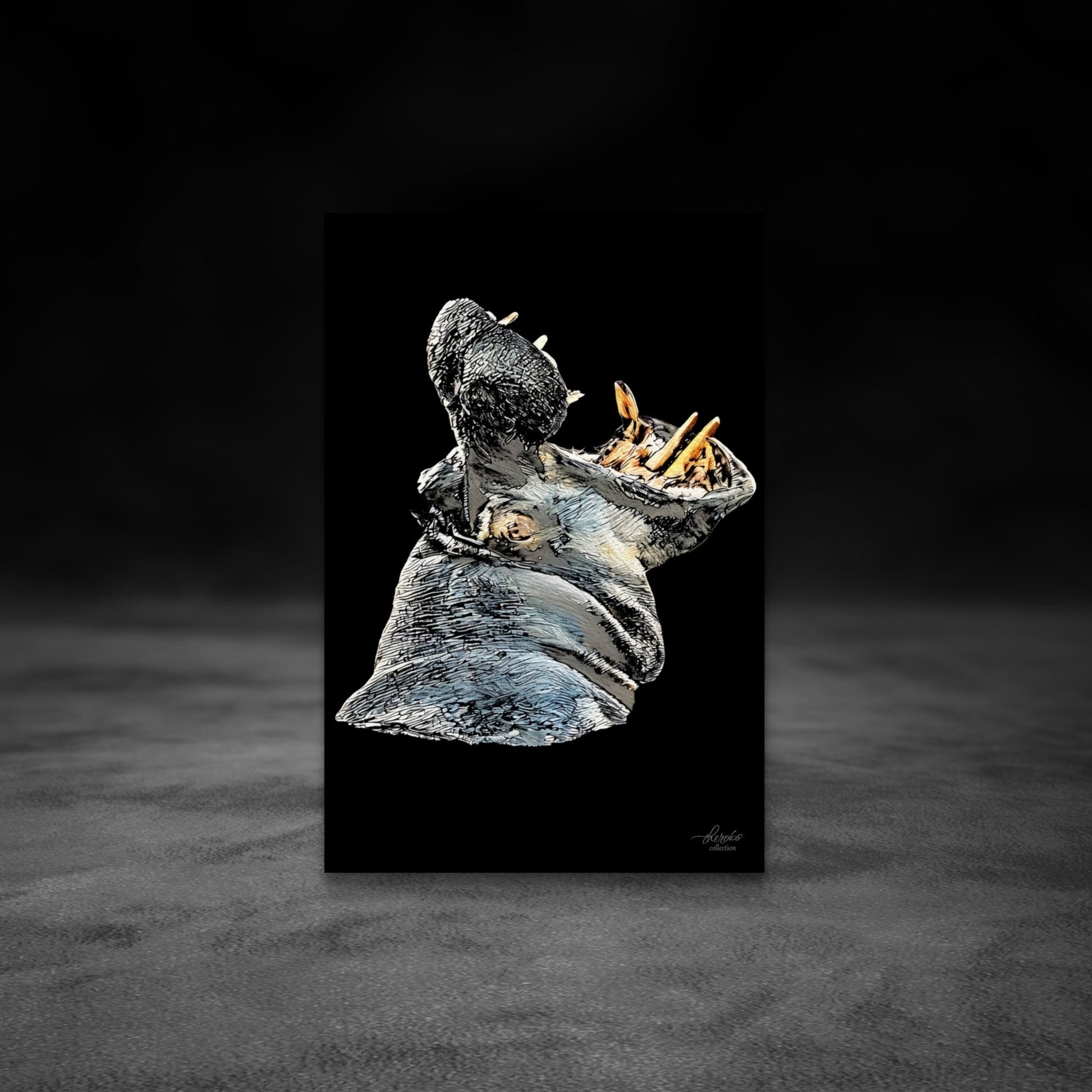 Hippo Satin Stretched Black Canvas Print - HD Printing