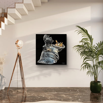 Hippo Satin Stretched Black Canvas Print - HD Printing