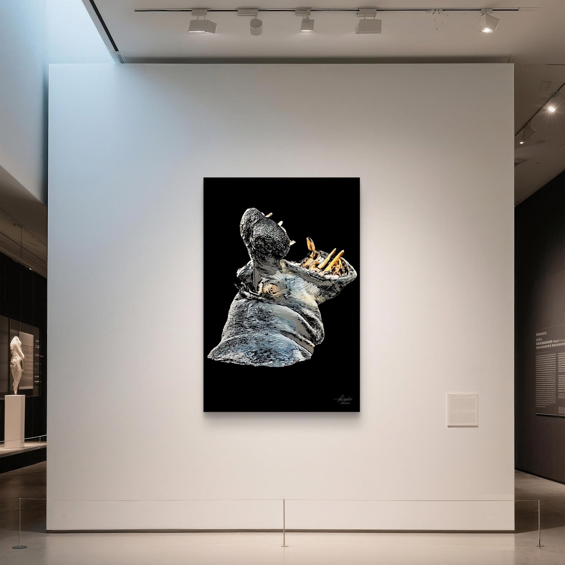 Hippo Satin Stretched Black Canvas Print - HD Printing