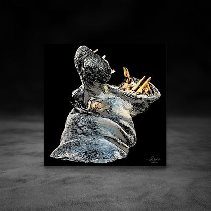 Hippo Satin Stretched Black Canvas Print - HD Printing