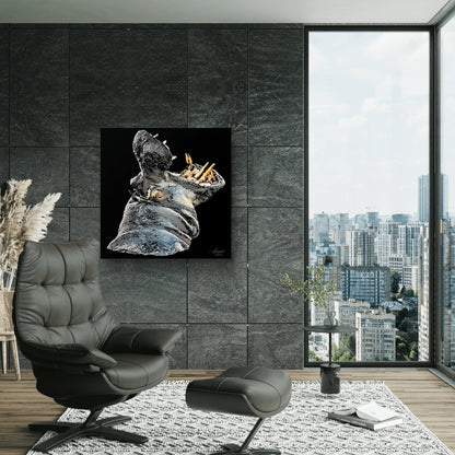Hippo Satin Stretched Black Canvas Print - HD Printing