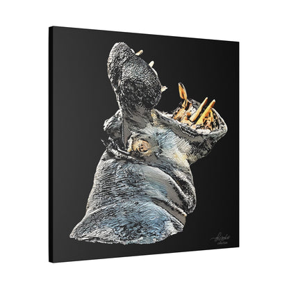 Hippo Satin Stretched Black Canvas Print - HD Printing