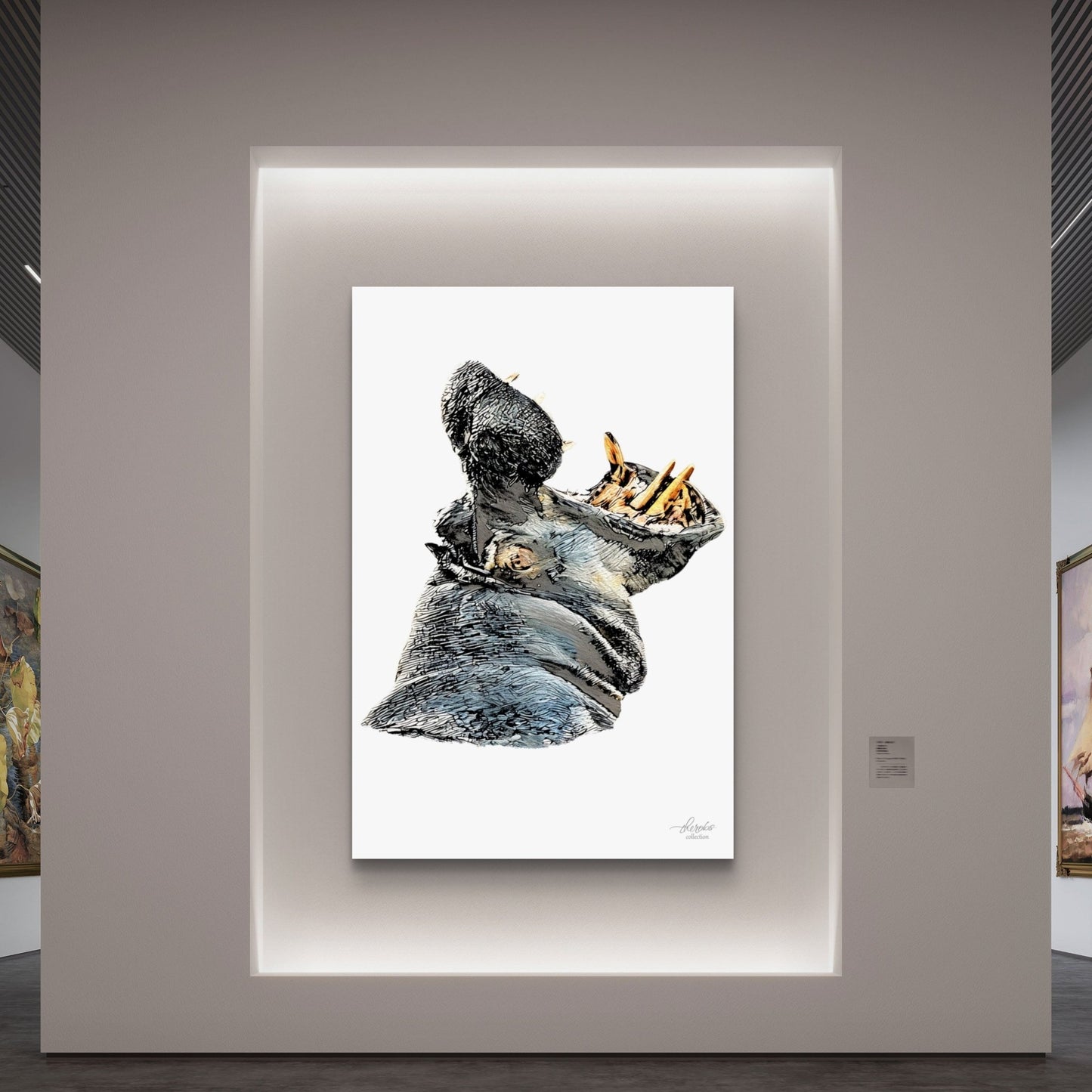Hippo Satin Stretched Canvas Print - HD Printing