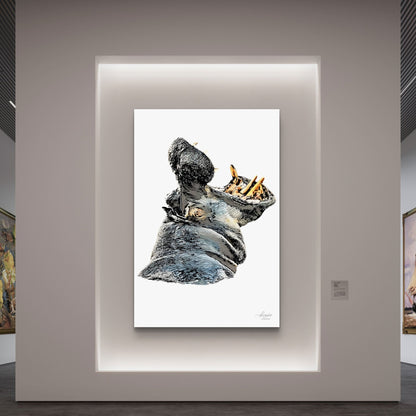 Hippo Satin Stretched Canvas Print - HD Printing