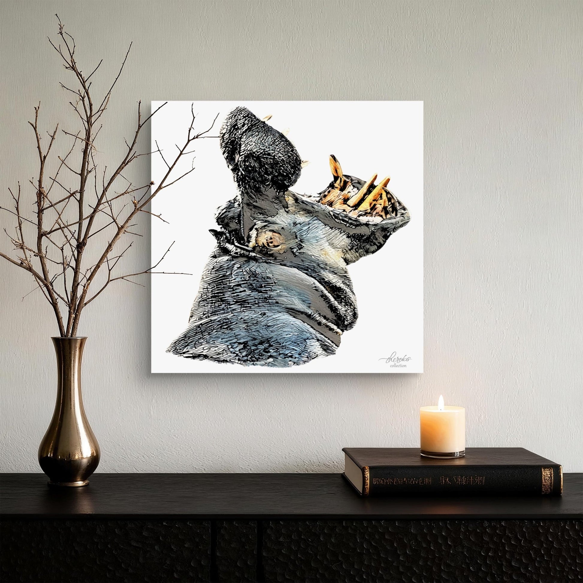 Hippo Satin Stretched Canvas Print - HD Printing