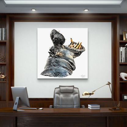 Hippo Satin Stretched Canvas Print - HD Printing