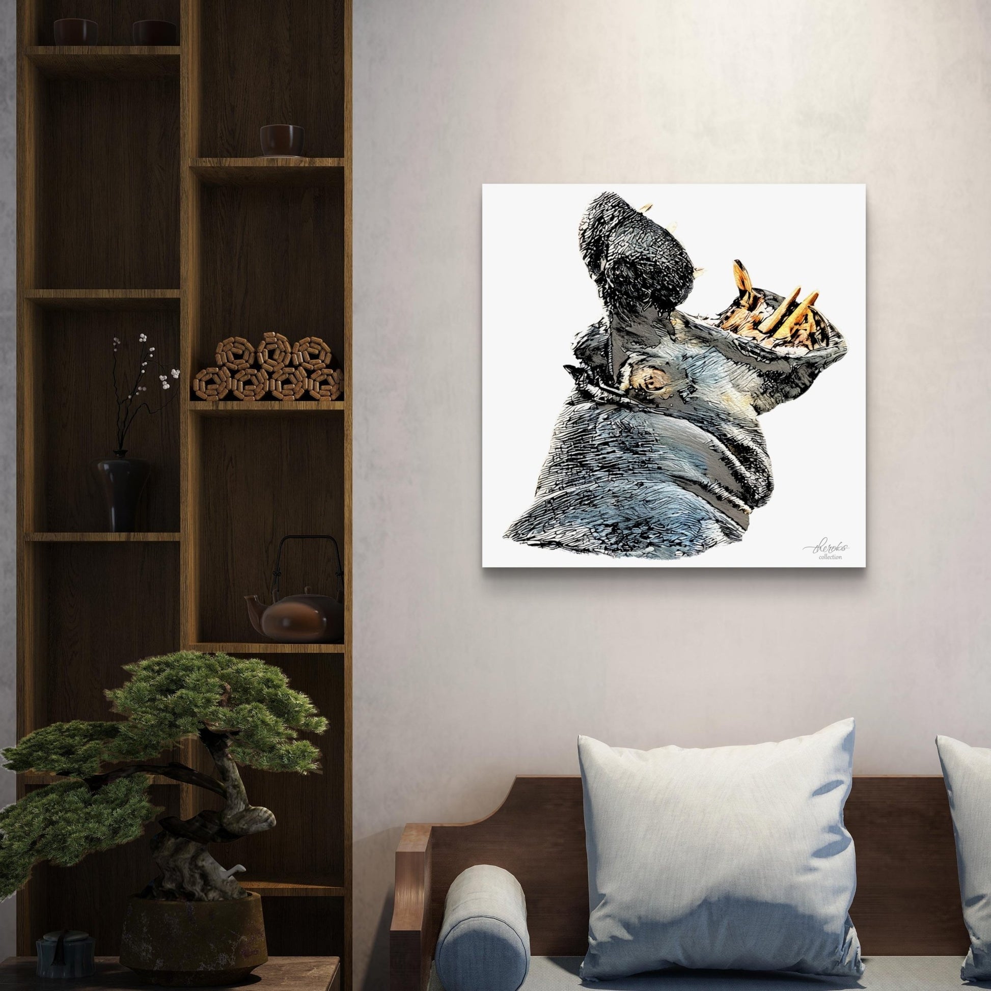 Hippo Satin Stretched Canvas Print - HD Printing
