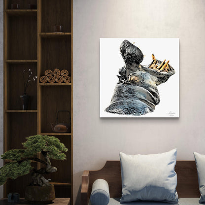 Hippo Satin Stretched Canvas Print - HD Printing