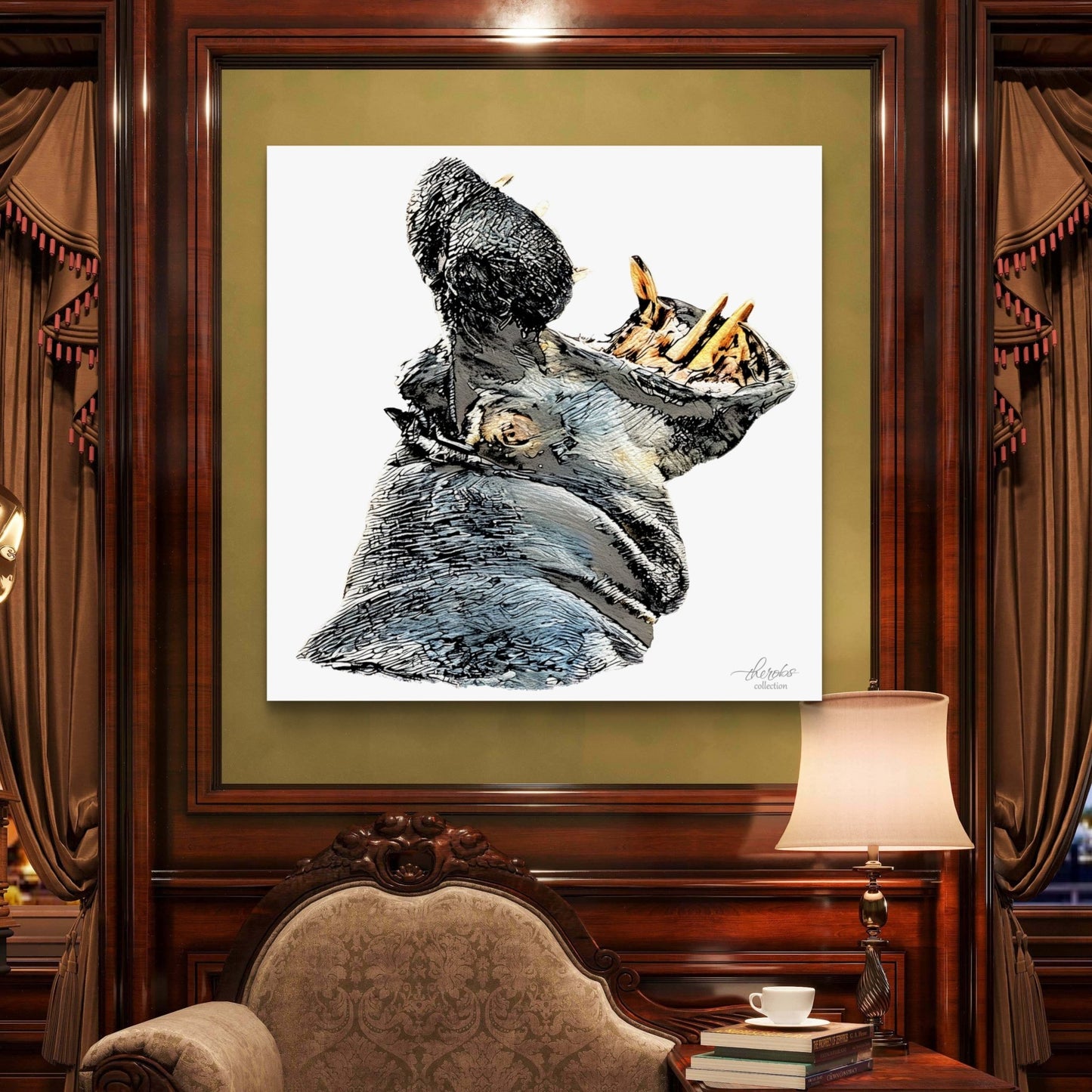 Hippo Satin Stretched Canvas Print - HD Printing