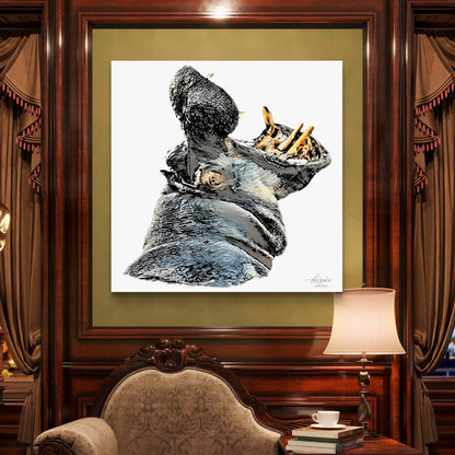 Hippo Satin Stretched Canvas Print - HD Printing