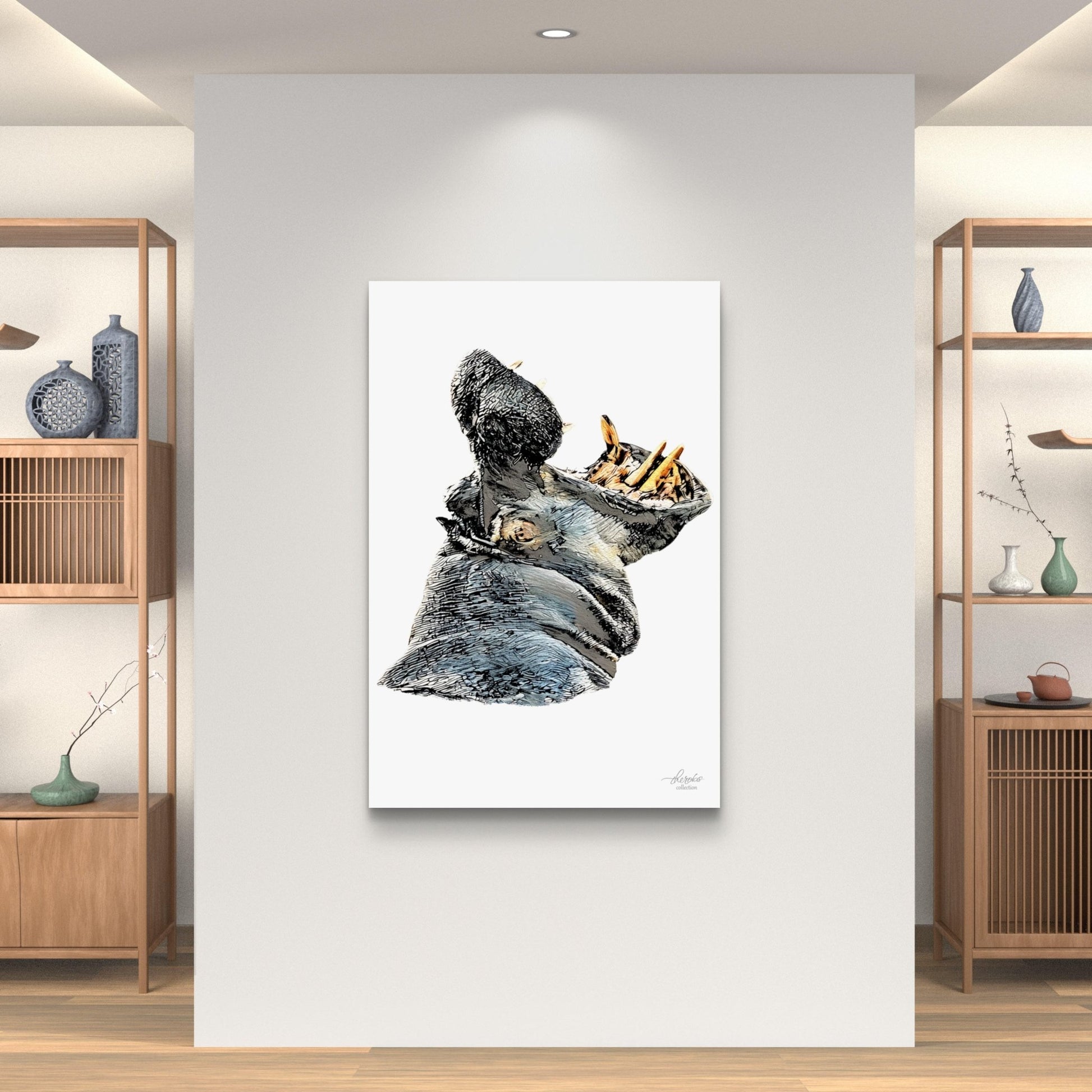 Hippo Satin Stretched Canvas Print - HD Printing