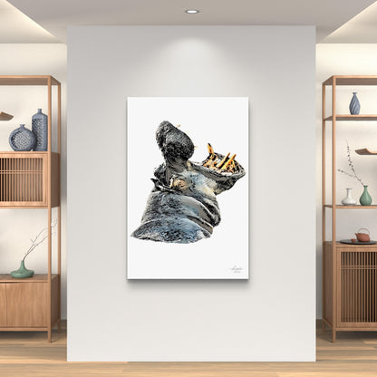 Hippo Satin Stretched Canvas Print - HD Printing