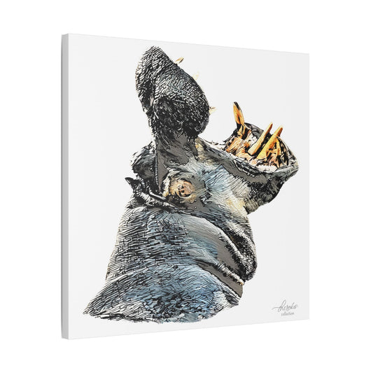 Hippo Satin Stretched Canvas Print - HD Printing