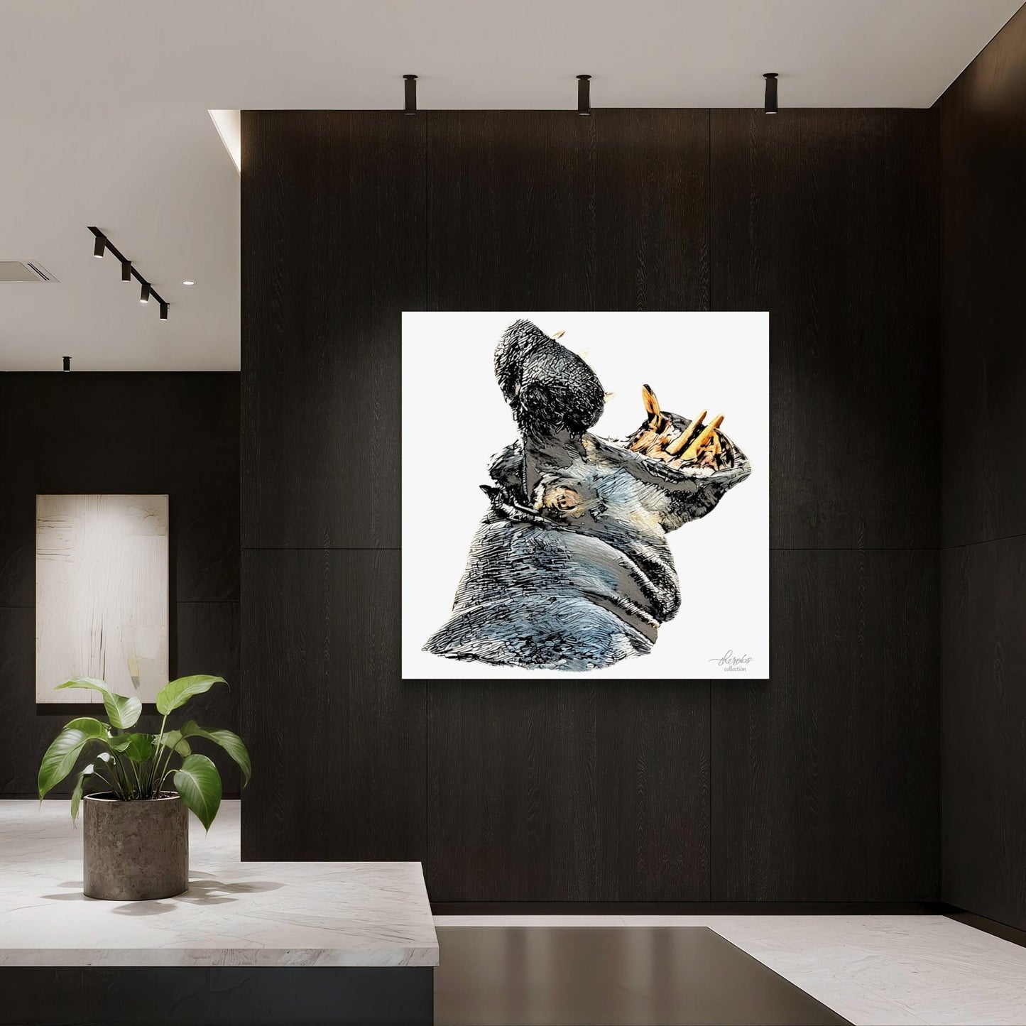 Hippo Satin Stretched Canvas Print - HD Printing