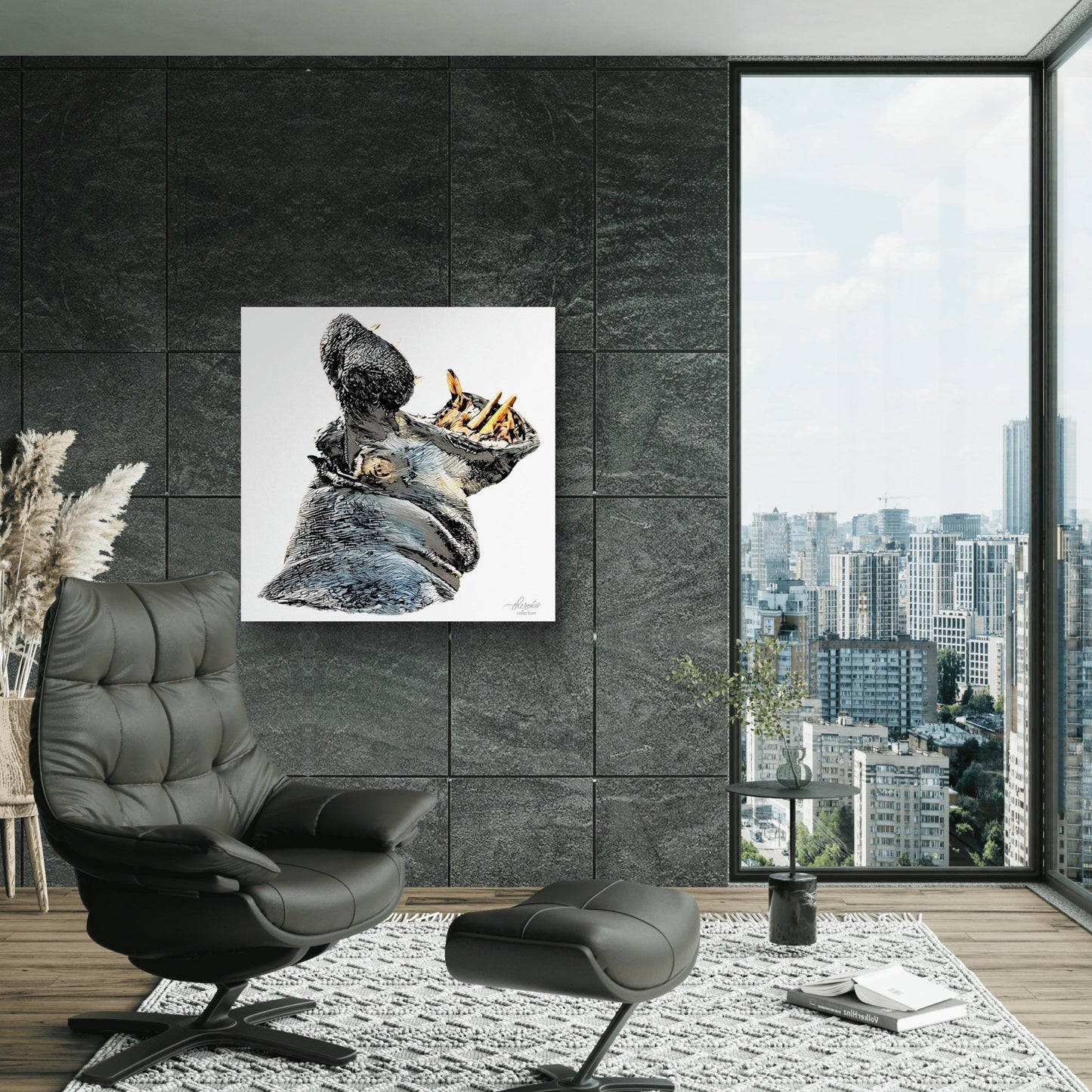 Hippo Satin Stretched Canvas Print - HD Printing
