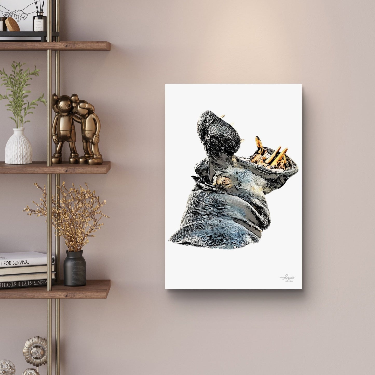 Hippo Satin Stretched Canvas Print - HD Printing
