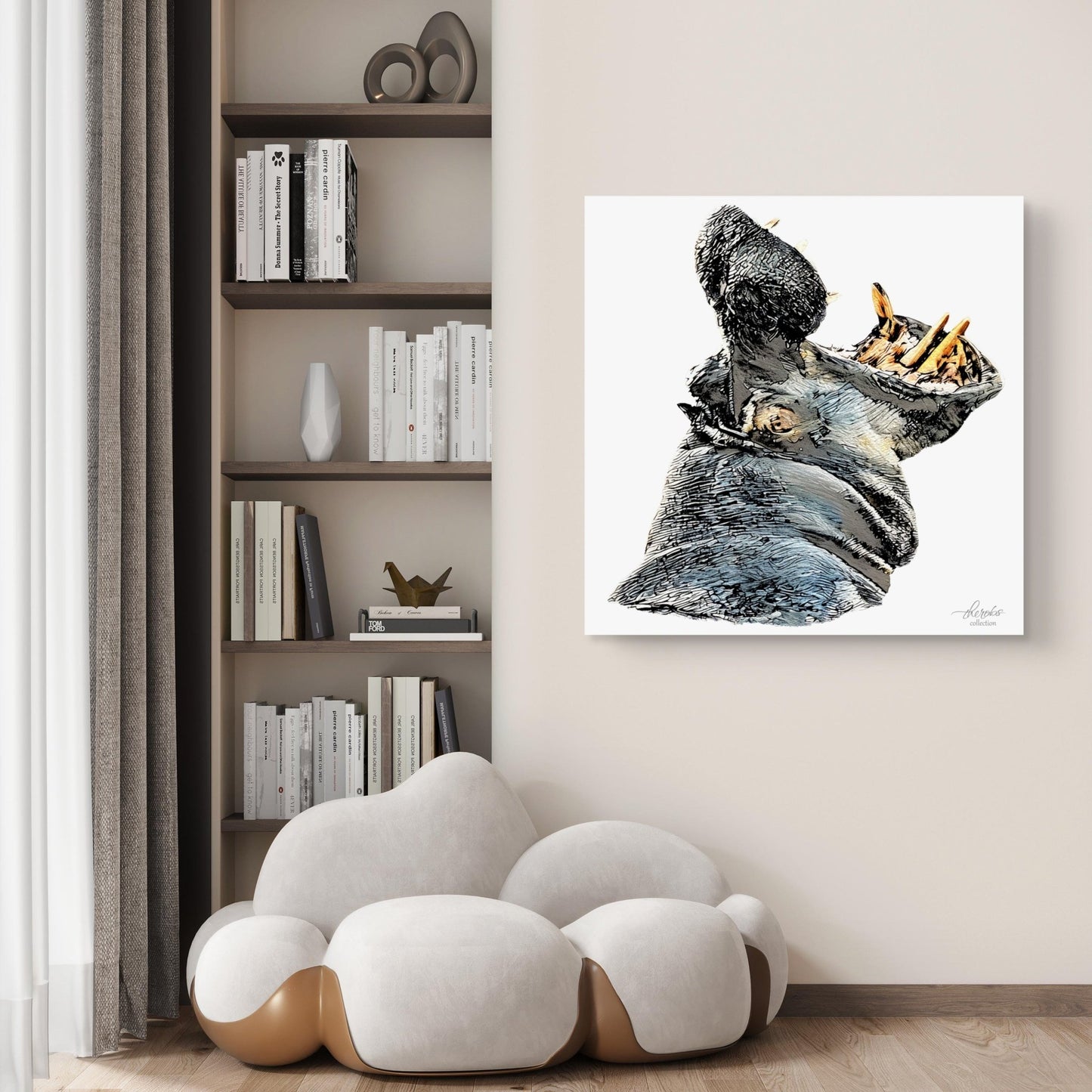 Hippo Satin Stretched Canvas Print - HD Printing