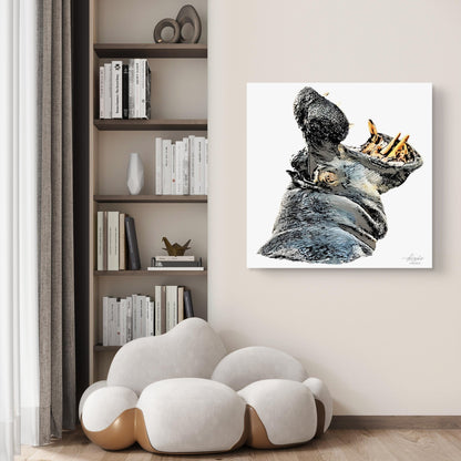 Hippo Satin Stretched Canvas Print - HD Printing
