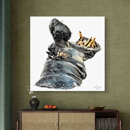 Hippo Satin Stretched Canvas Print - HD Printing