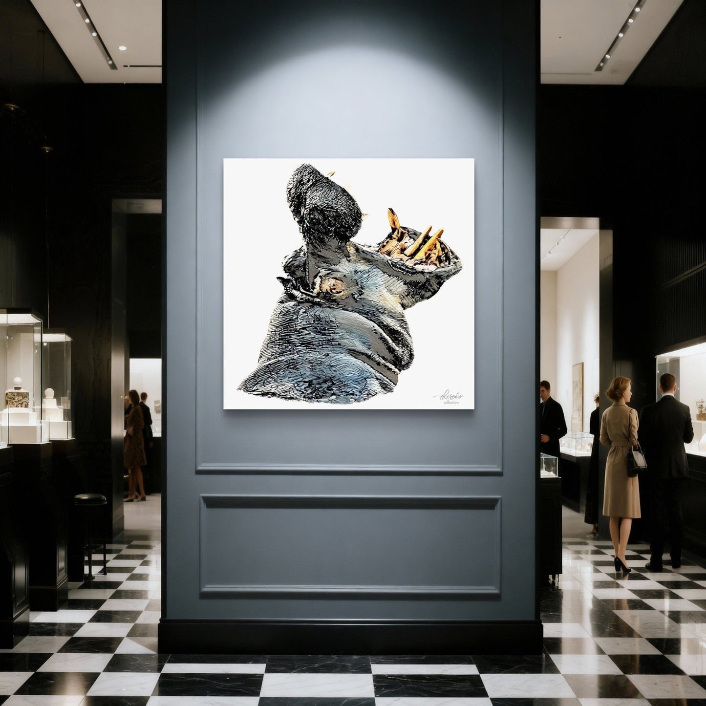Hippo Satin Stretched Canvas Print - HD Printing