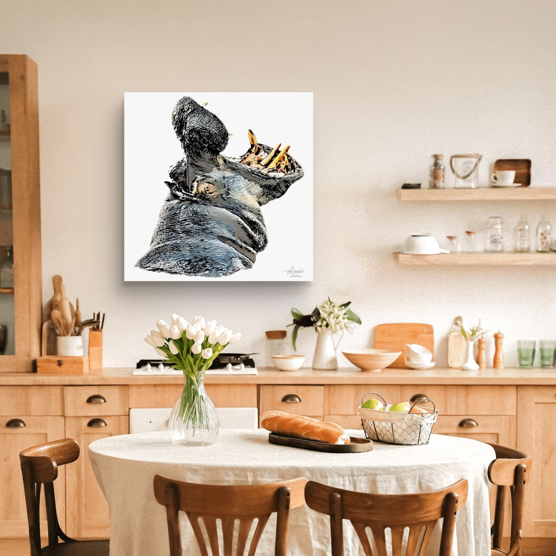 Hippo Satin Stretched Canvas Print - HD Printing