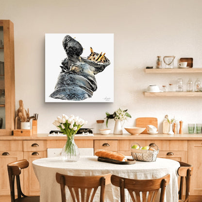 Hippo Satin Stretched Canvas Print - HD Printing