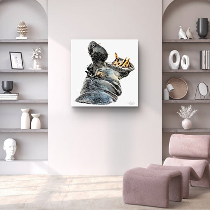 Hippo Satin Stretched Canvas Print - HD Printing