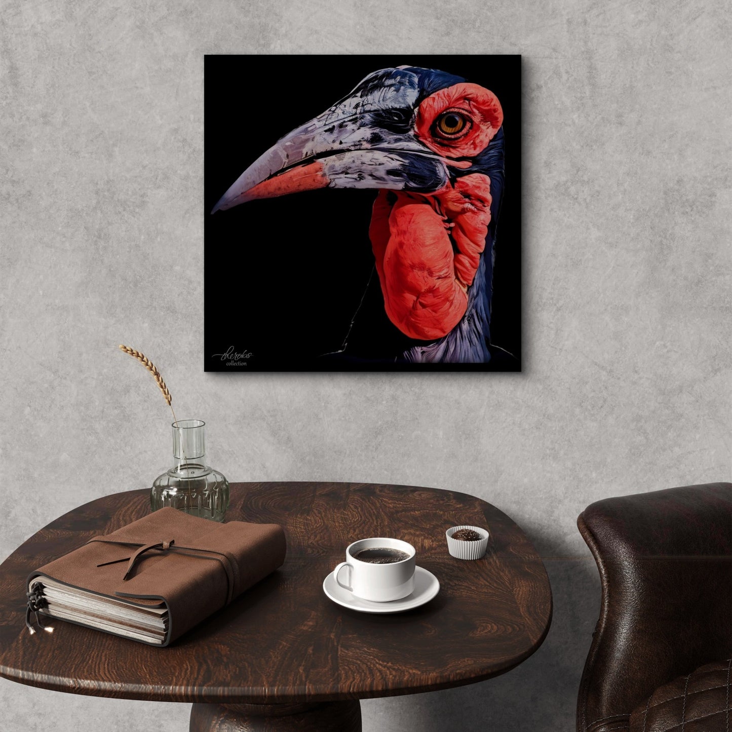 Hornbill Satin Stretched Black Canvas Print - HD Printing