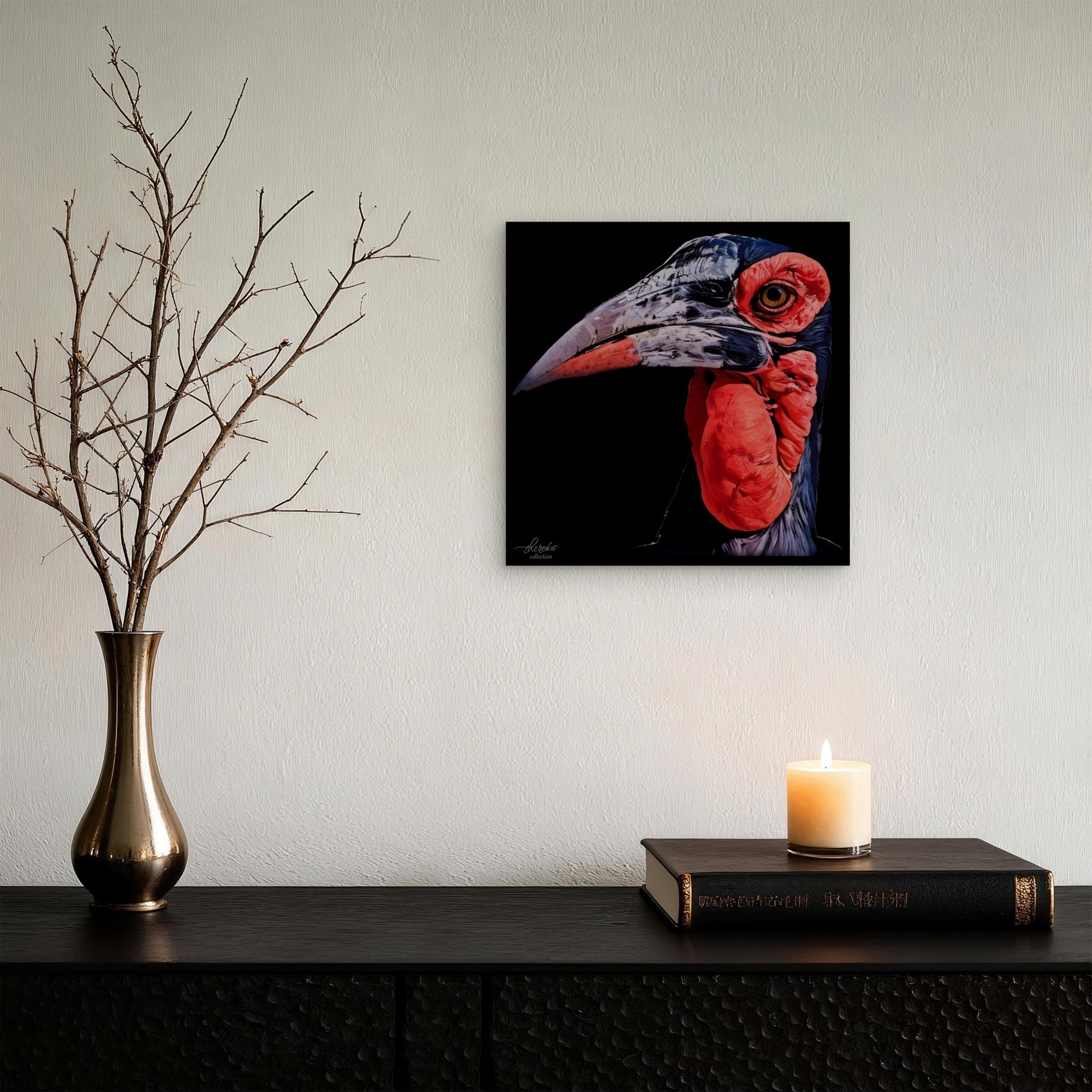 Hornbill Satin Stretched Black Canvas Print - HD Printing