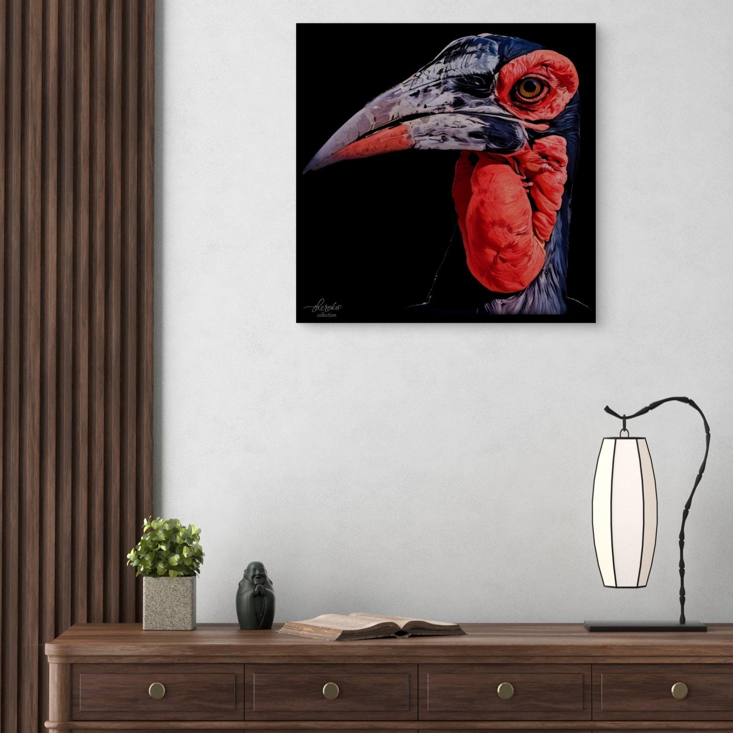 Hornbill Satin Stretched Black Canvas Print - HD Printing