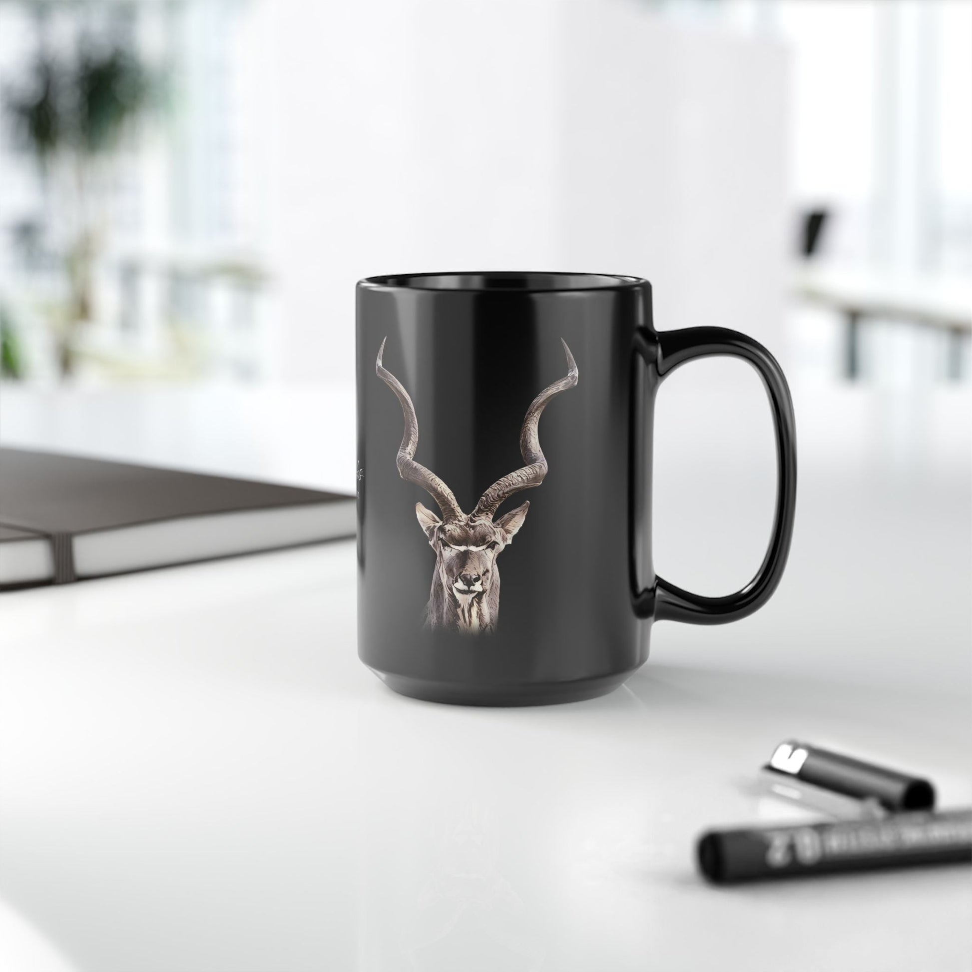 Kudu 15oz Black Ceramic Coffee Mug - HD Printing