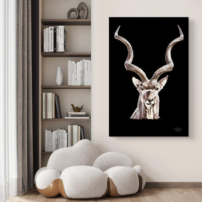 Kudu Satin Stretched Black Canvas Print - HD Printing