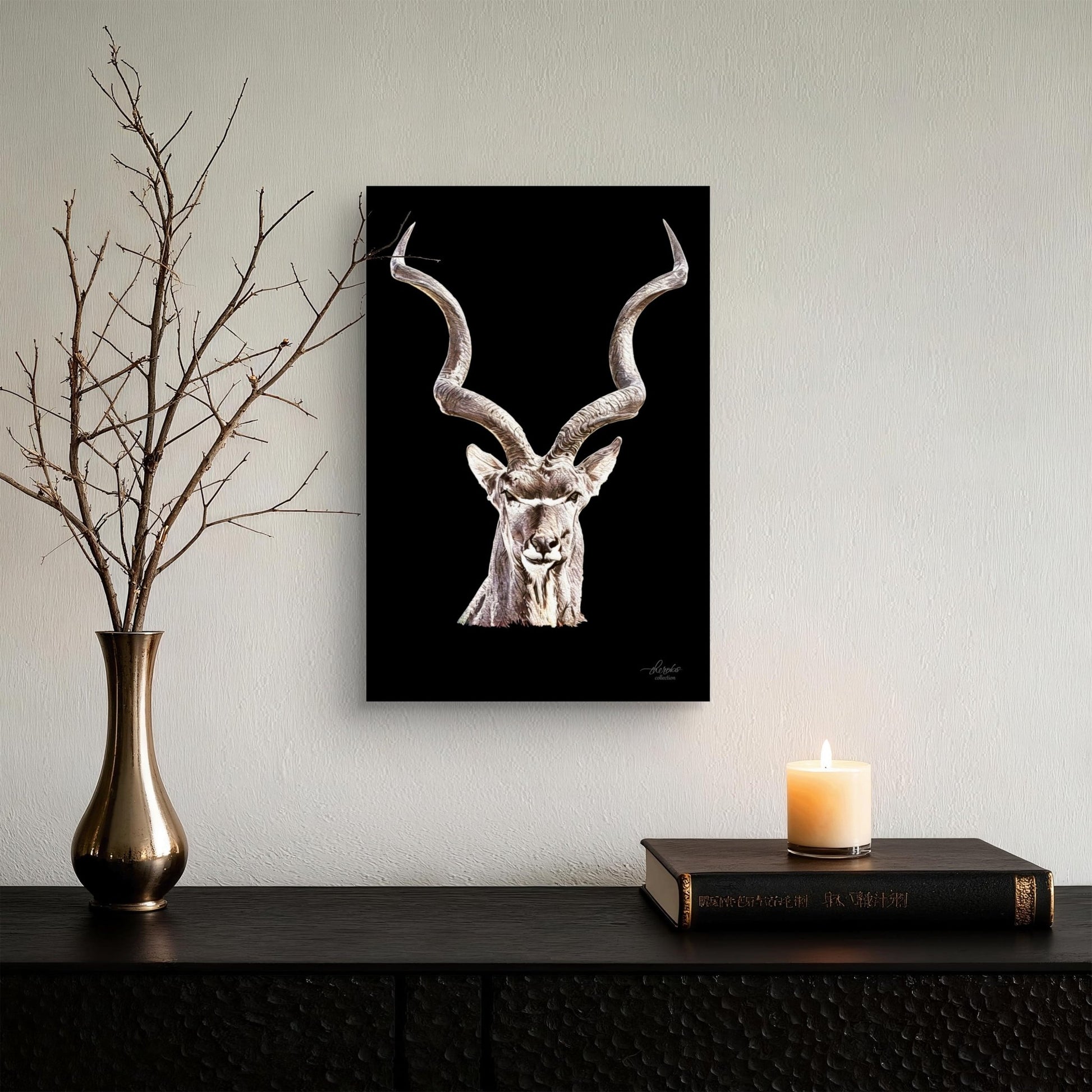 Kudu Satin Stretched Black Canvas Print - HD Printing