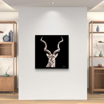 Kudu Satin Stretched Black Canvas Print - HD Printing