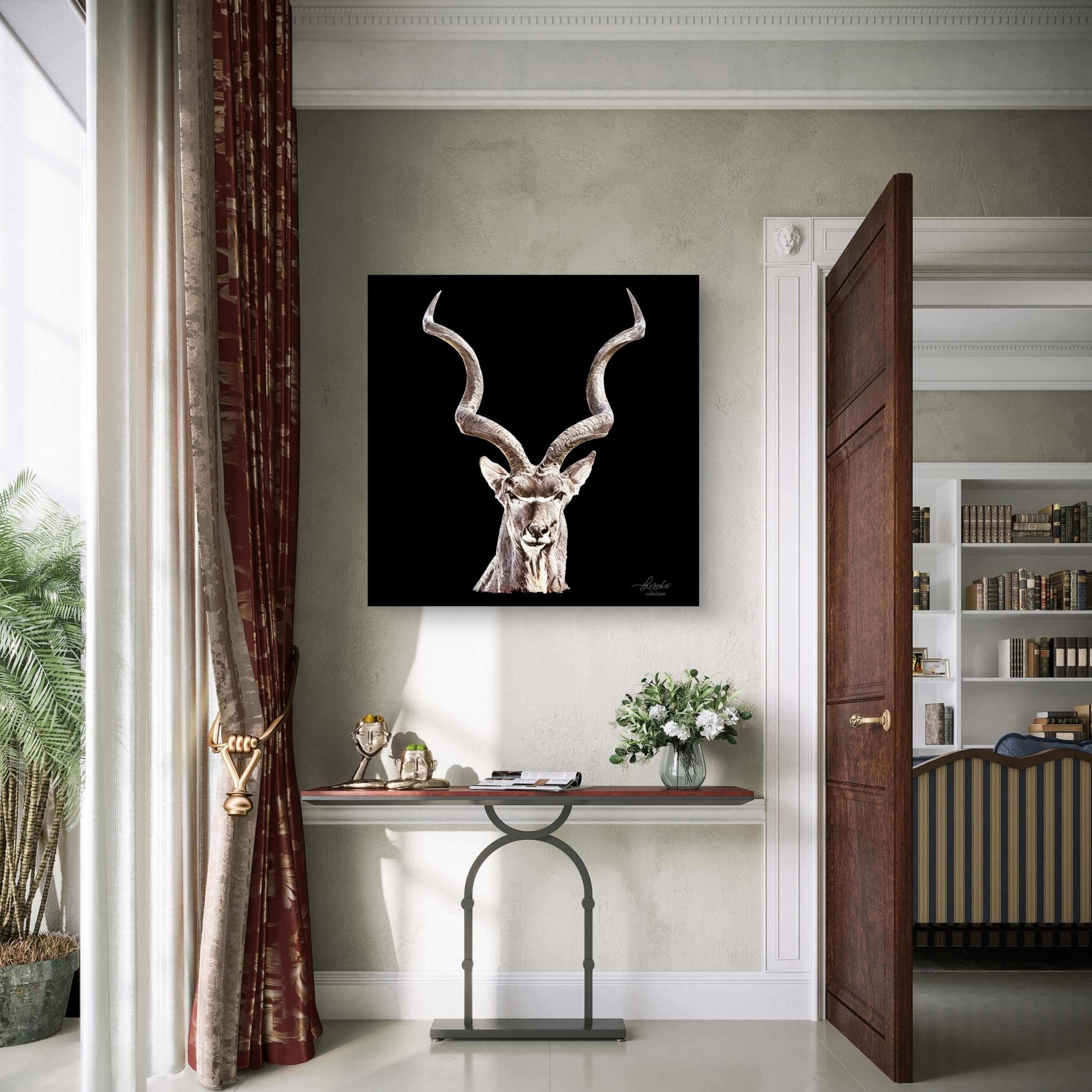 Kudu Satin Stretched Black Canvas Print - HD Printing