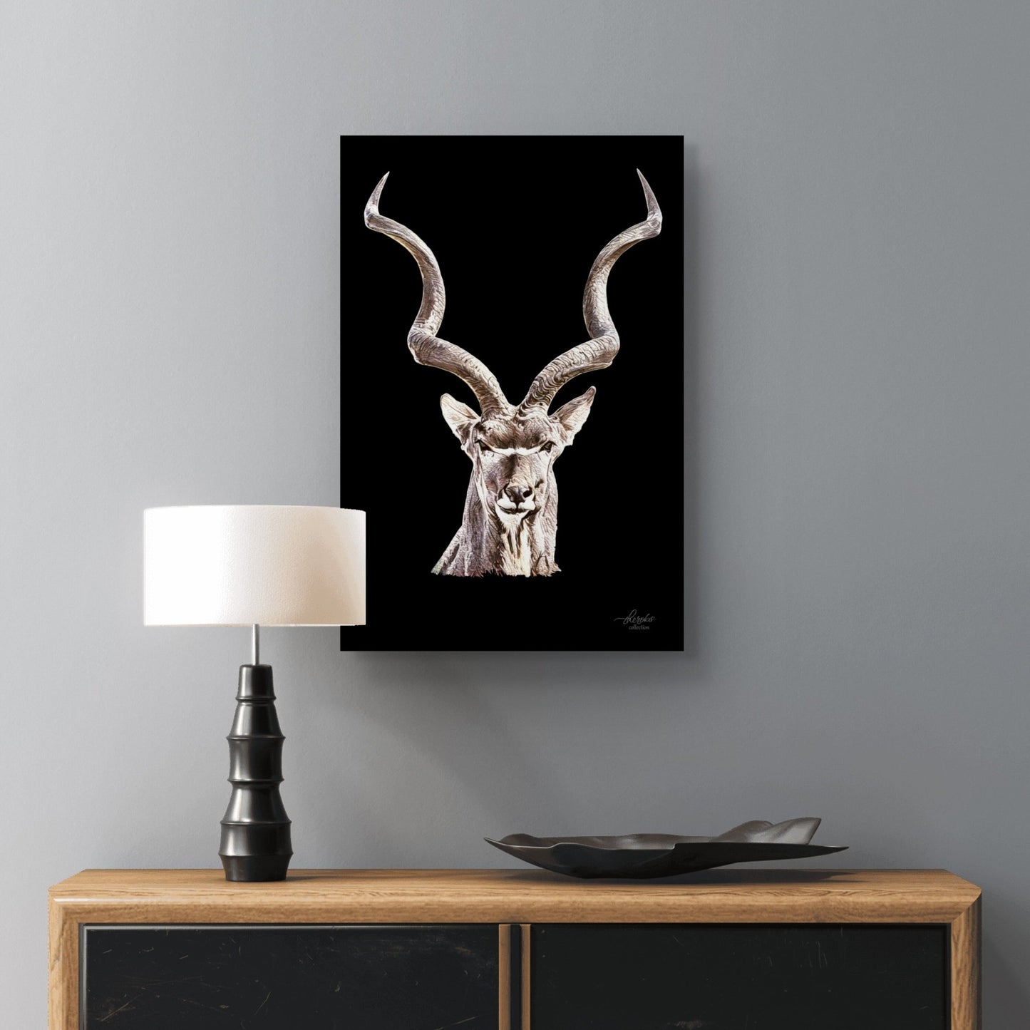 Kudu Satin Stretched Black Canvas Print - HD Printing