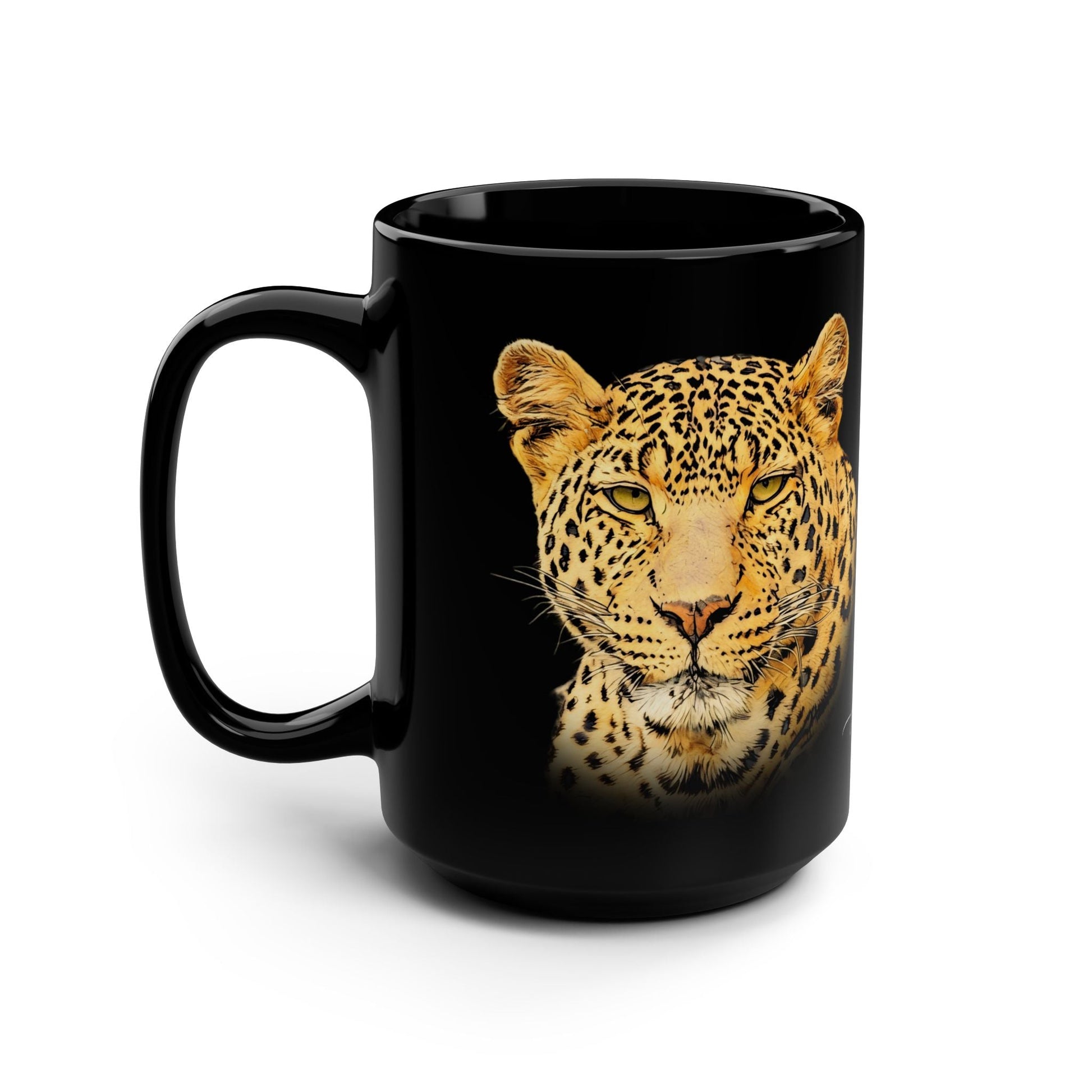 Leopard 15oz Black Ceramic Coffee Mug - HD Printing