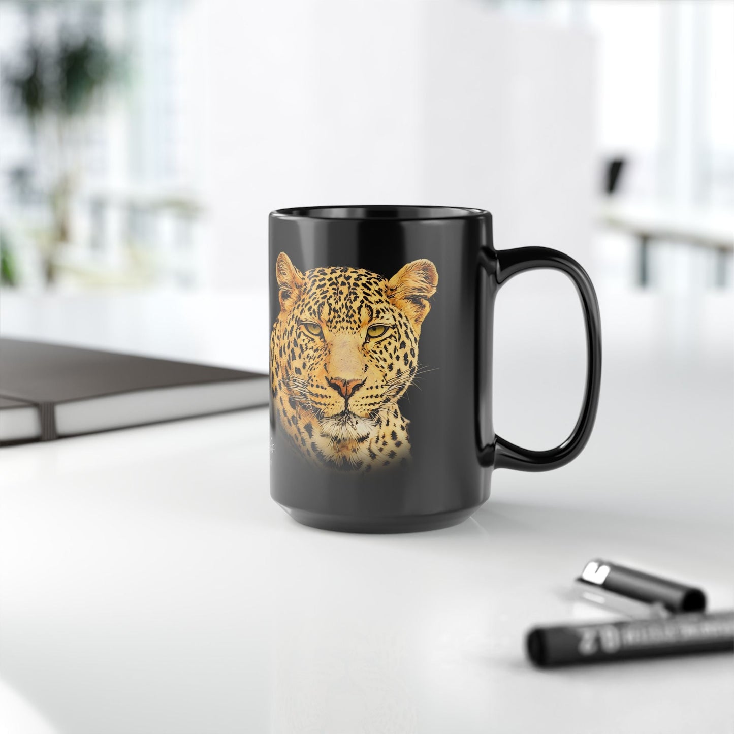 Leopard 15oz Black Ceramic Coffee Mug - HD Printing
