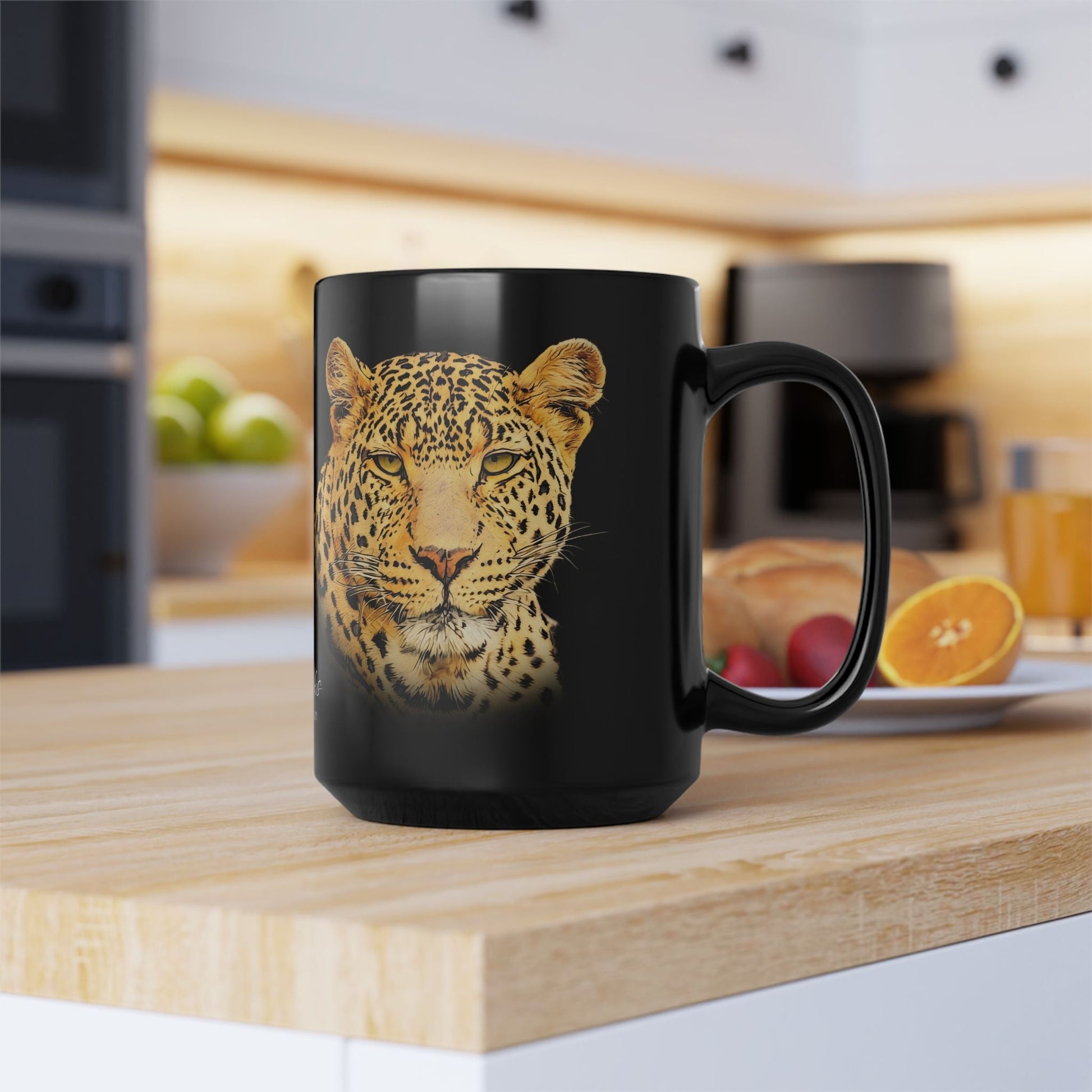 Leopard 15oz Black Ceramic Coffee Mug - HD Printing