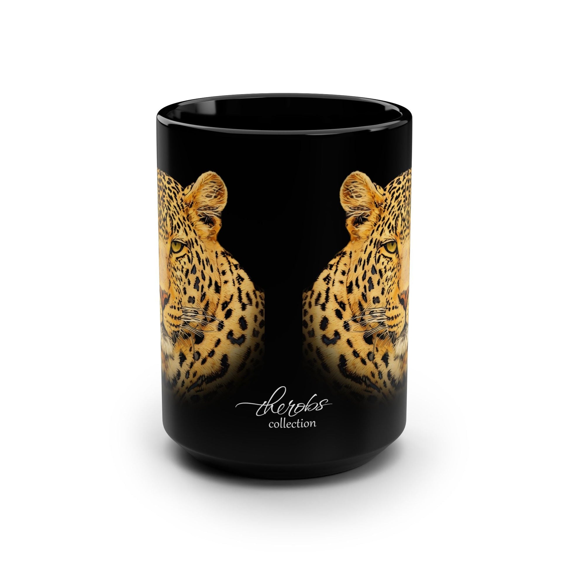 Leopard 15oz Black Ceramic Coffee Mug - HD Printing