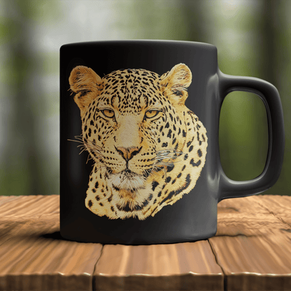 Leopard 15oz Large Black Ceramic Mug - HD Printing