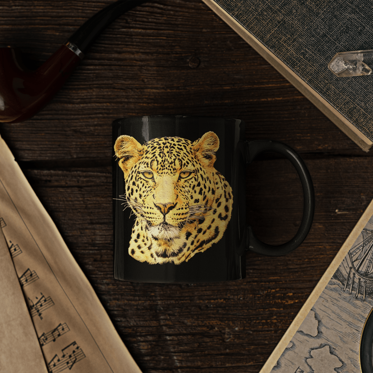 Leopard 15oz Large Black Ceramic Mug - HD Printing