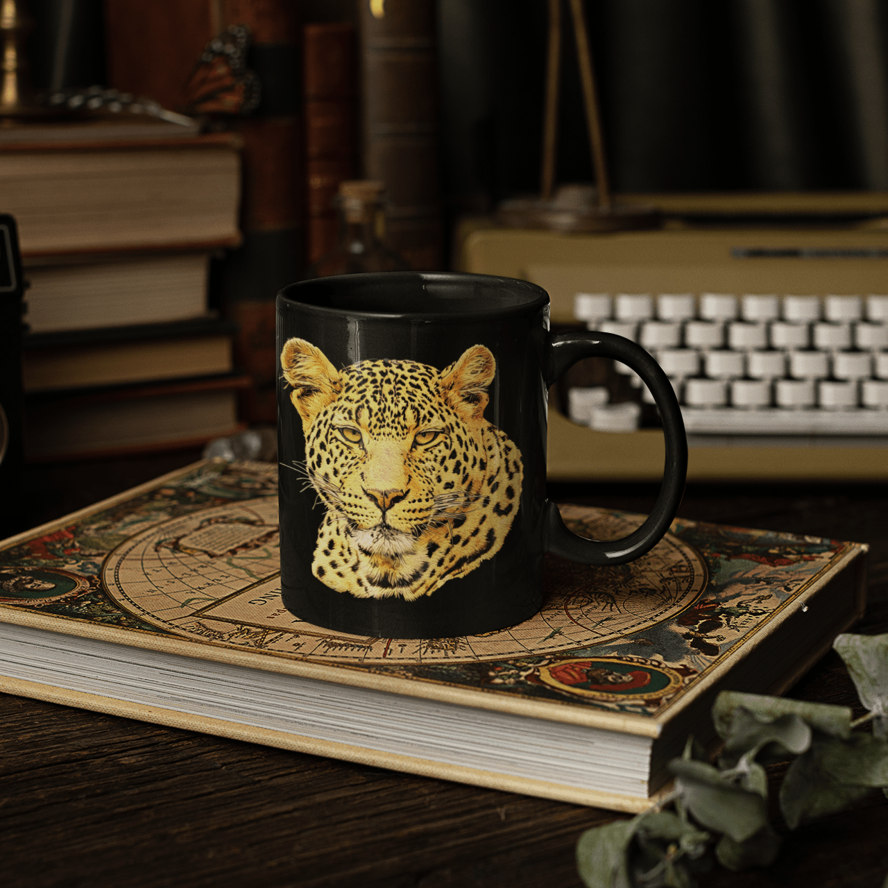Leopard 15oz Large Black Ceramic Mug - HD Printing