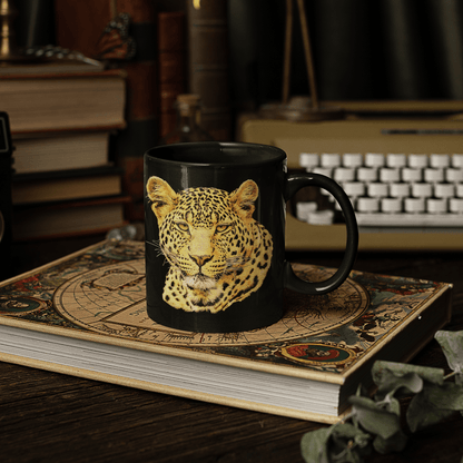 Leopard 15oz Large Black Ceramic Mug - HD Printing