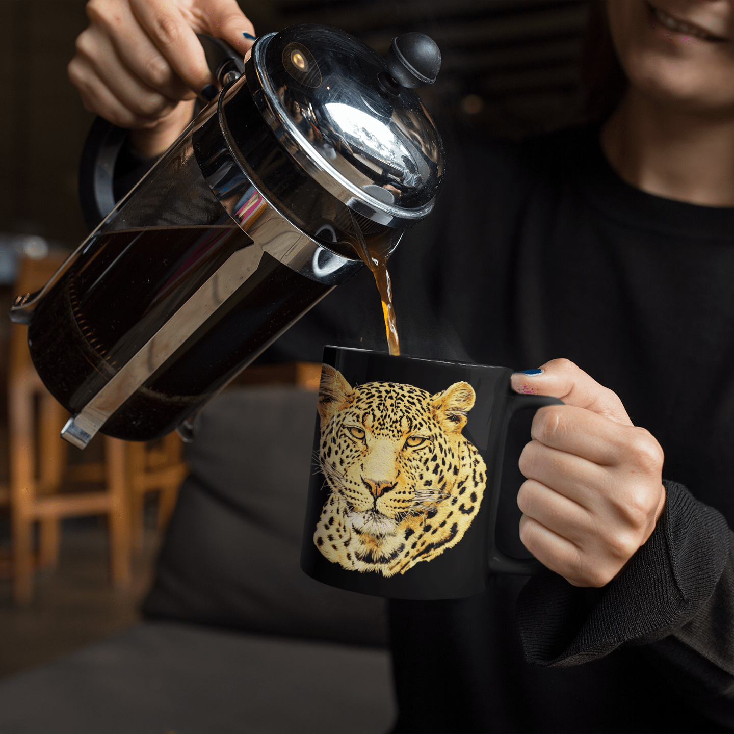 Leopard 15oz Large Black Ceramic Mug - HD Printing